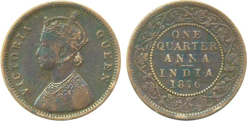 Victoria Queen, Copper ¼ Anna, 1876, Bombay Mint. Very fine, scarce.