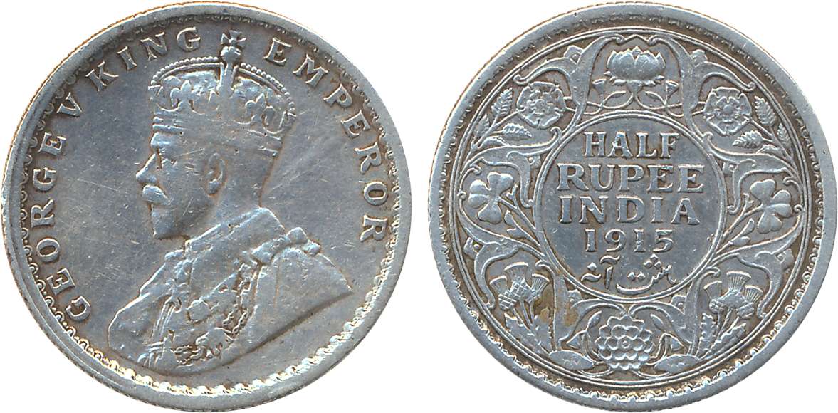 George V, Silver ½ Rupee, 1915, Calcutta Mint. Very fine, scarce.