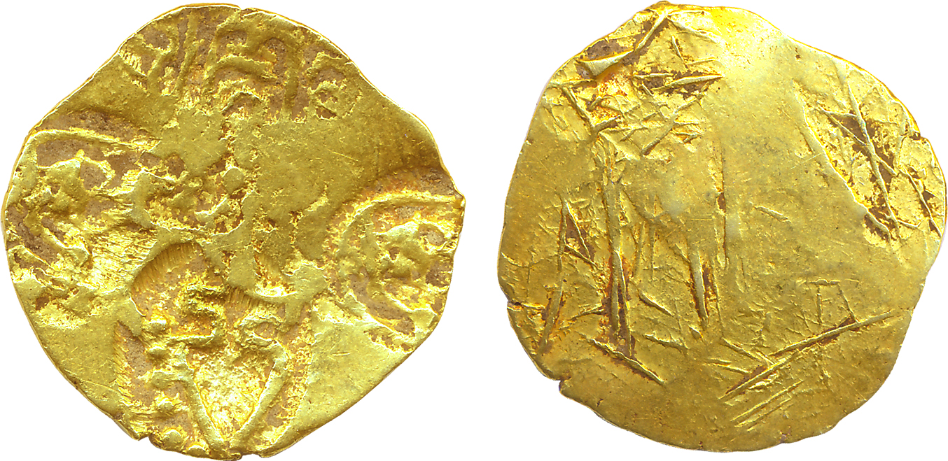 Chalukyas of Kalyana, Jayasimha II Jagadekamalla, Gold Punch Marked Gadyana, 3.73g, Unifac