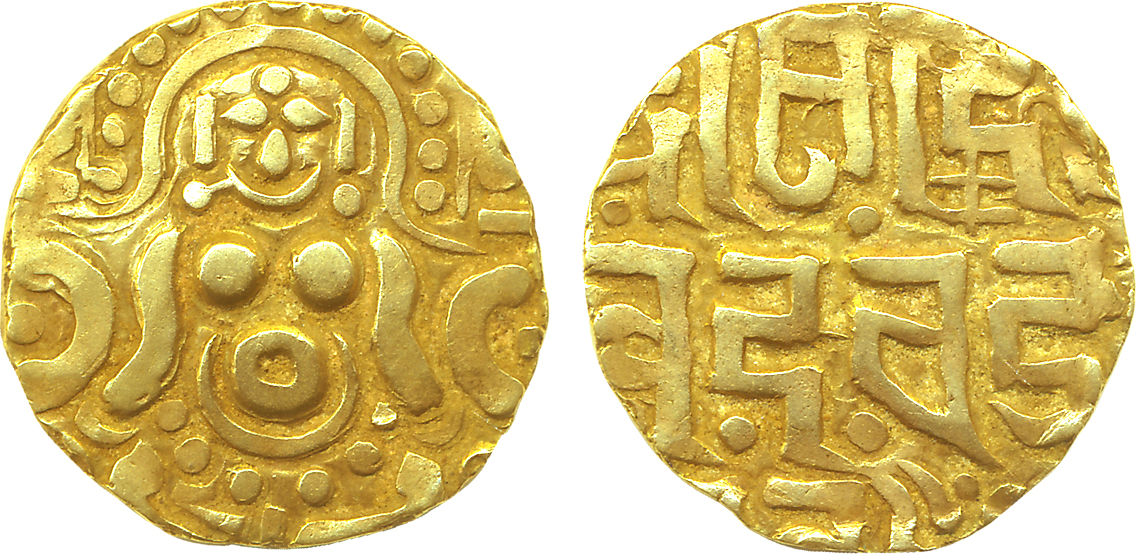 Gahadavalas of Kanauj, Govindchandra, Base Gold 4 ½ Masha, 4.32g, Obv: Seated Goddess Laks