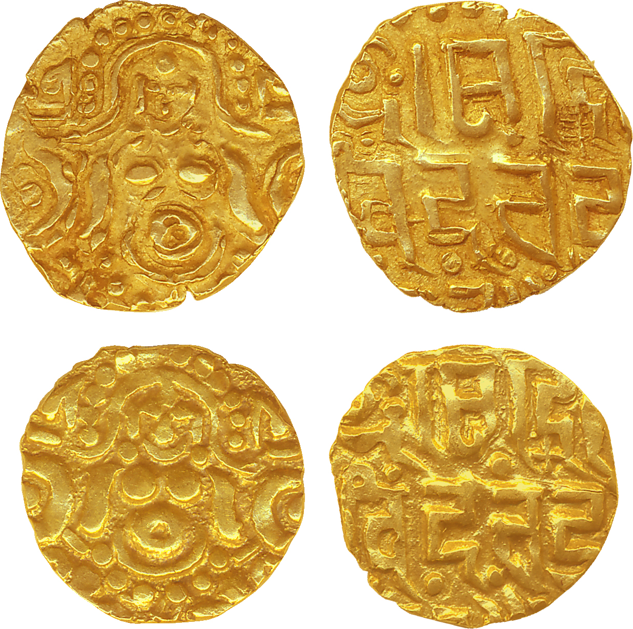 Gahadavalas of Kanauj, Govindchandra, Base Gold 1 1/8 Masha (2), 1.06g, 1.04g, Obv: Seated