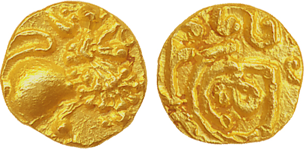 Kadambas of Goa, Gold Fanam, 0.36g, Obv: Lion facing right, Rev: Kanada “Sri”. Very fine+,