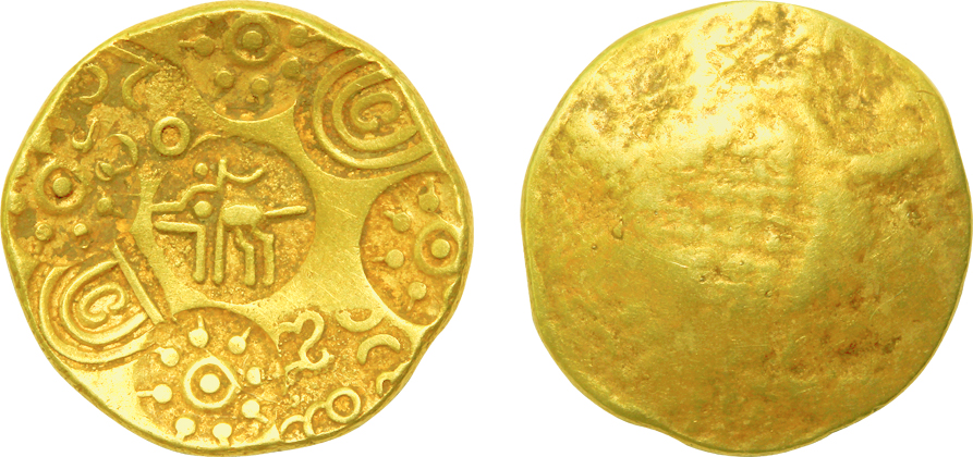 Kakatiyas of Warangal, Rudramba/ Rudra Deva I, Gold Punch Marked Gadyan, 3.58g, Uniface, 9