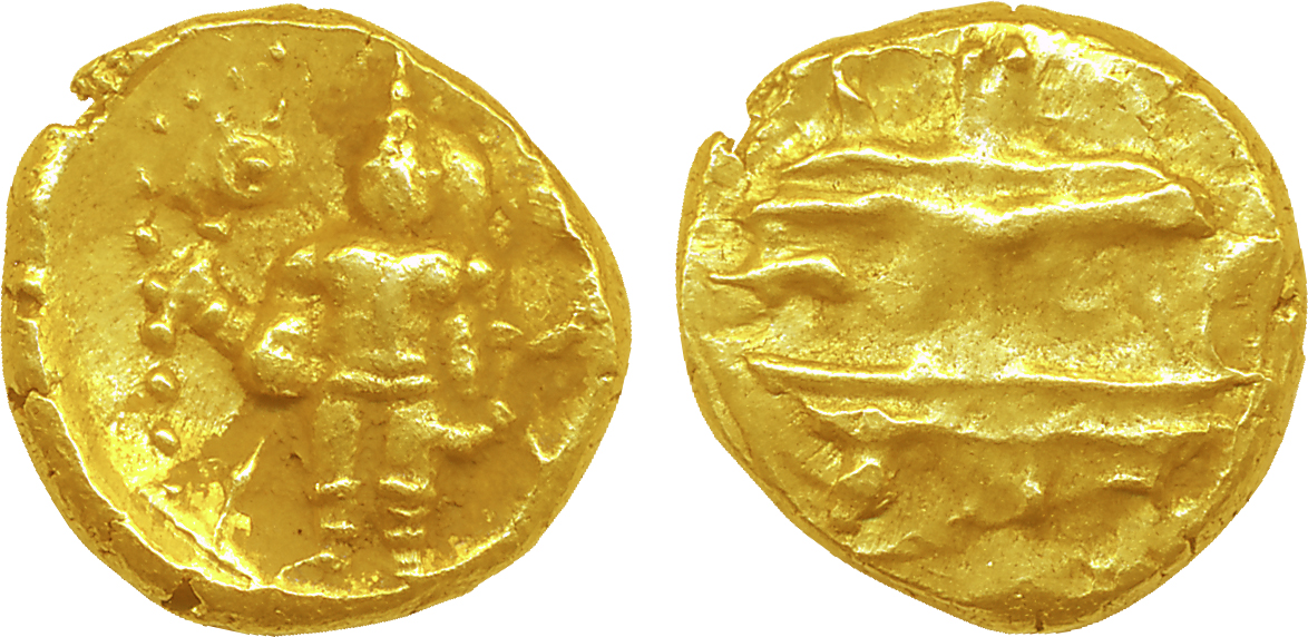 Vijaynagar, Venkitapati Raya III, Gold Varaha, 3.43g, Obv: Venkateshwara standing, Rev: Bl