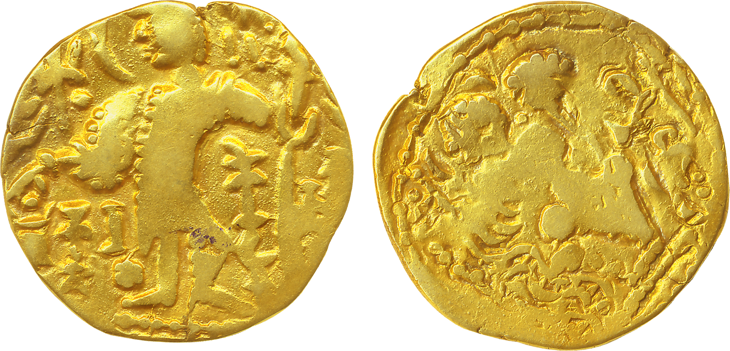 Later Kushan, Kidara, Base Gold Dinar, 7.88g, Obv: King standing left, right hand lowered 
