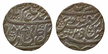 Panipat Mint, Silver, Rupee, in the name of Shah Alam II, AH 1198/25, anti-clock Swastika 