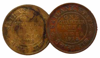 Jaswant Singh, Copper (2), ¼ Anna, with the names of Edward VII and George V, 1908, 1912 (