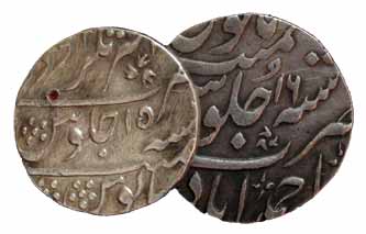 Silver (2), Muhammad Shah, Akhtarnagar Awadh; and Shah Alam II, Maratha issue of Ahmedabad