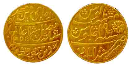 Murshidabad Mint, Gold, Mohur, in the name of Shah Alam II, AH 1202/19, oblique milling, C