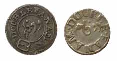 Double Fanam, Silver (3), without centre circle and with centre circle, the second variety