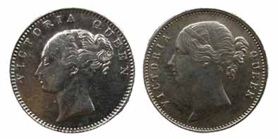 Victoria Queen, Silver (2), ½ Rupee, 1840, Continuous and Divided legend types, Bombay and
