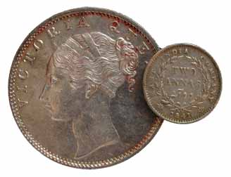 Victoria Queen, Silver (3), Set of 4: Rupee, ½ and ¼ Rupee; and 2 Annas. Continuous legend