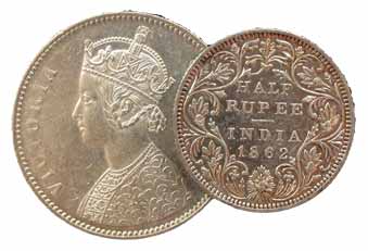 Victoria Queen, Silver (4), Set of 4: Rupee, ½, and ¼ Rupee, and 2 Annas, 1862. Very Fine+