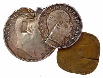 Mint cancellations: Edward VII, Silver (3), Rupee, 1907 and 1909, ½ Rupee, 1907; George VI
