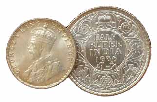 George V, Silver (4), Set of 4: Rupee, ½, ¼ Rupee, and 2 Annas. Various dates. Very Fine t