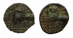 Satavahanas, Copper (2), JunnarLion type, 1.08 and 1.82 g. A Junnar-lion seated to left, f