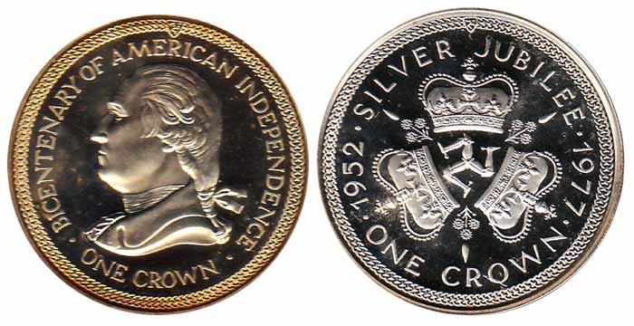 Isle of Man, Silver (3), 1 Crown, 1976, Bicentenary of American Independence; 1977, Silver