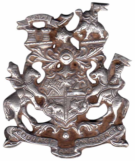 Kutch State, Cap Badge of the State with the Royal Coat of Arms. Very Fine+, Rare.