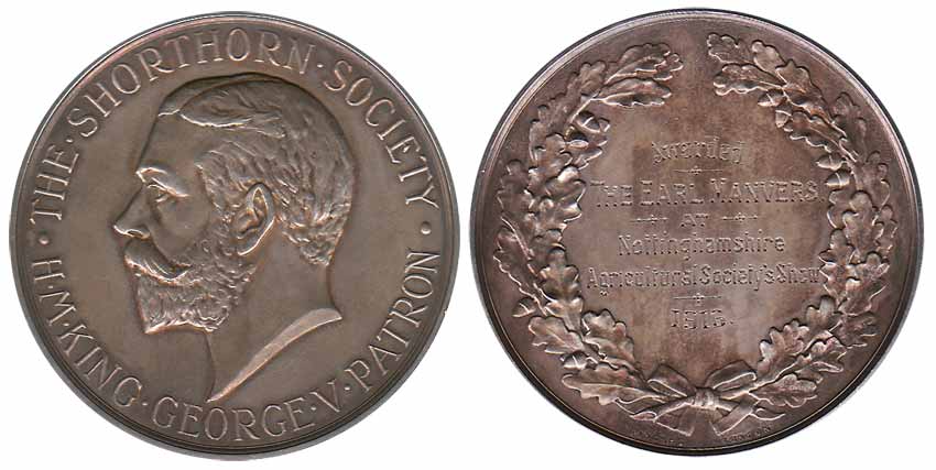 Shorthorn Society Medal, Silver, bust of George V, who was its Patron on obv, within a wre