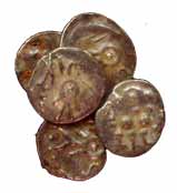 Paramaras, Bhojadeva, Silver (15), 0.60 g each, a crude-dotted lion to right on obv, and E