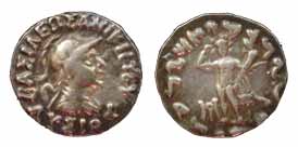 Indo-Greeks, Lysias, Silver, Drachm, helmeted bust to right with Greek legend around on ob