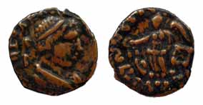 Indo-Greeks, Hermious, Copper, 3.32 g, bust of the ruler to right on obv, and Greek goddes