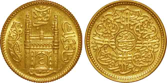 Hyderabad, Mir Usman Ali Khan, Gold ½ Ashrafi, 506g,AH 1333/ RY 4, Obv : Charminar gateway