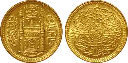 Hyderabad, Mir Usman Ali Khan, Gold 1/4th Ashrafi, 2.8g,AH 1342/ RY 13, Obv : Charminar ga