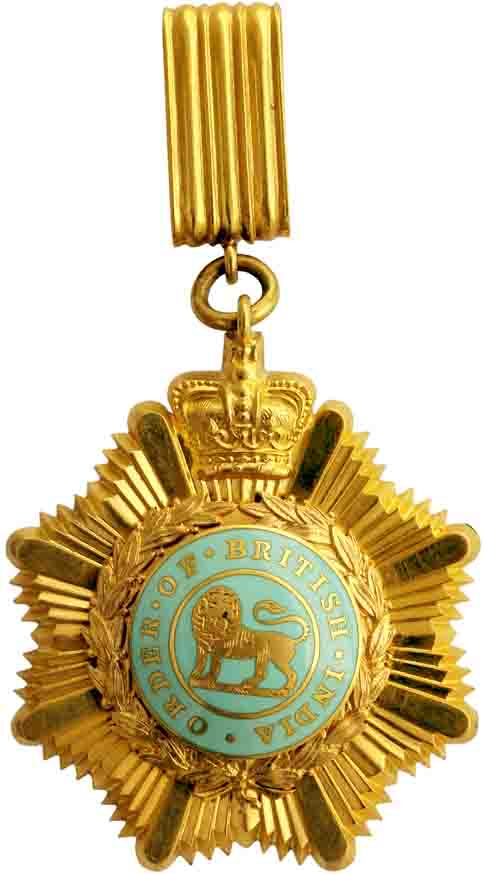 Order of British India, 1st Class, 2nd type neck badge (1939-1947), Gold and light blue en