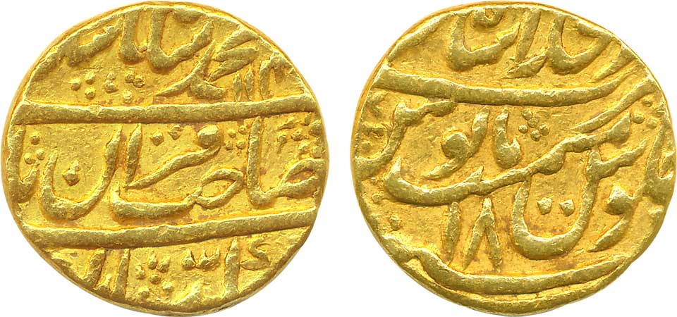 Muhammad Shah, Gold Mohur, 10.80g, Dar ul Khilafat Shahajahanabad Mint, AH 114X/ RY 18 (KM