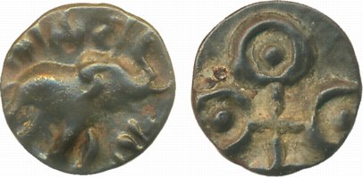 Satavahanas, Siri Sadakarni, Andhra Region Potin Fraction, 1.59g, Obv: Elephant walking to