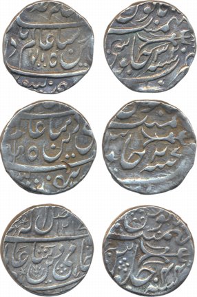 Silver Rupees (3), Daulatghar Mint, in the name of Shah Alam II, RY 32, RY 27 & RY 44. Ver