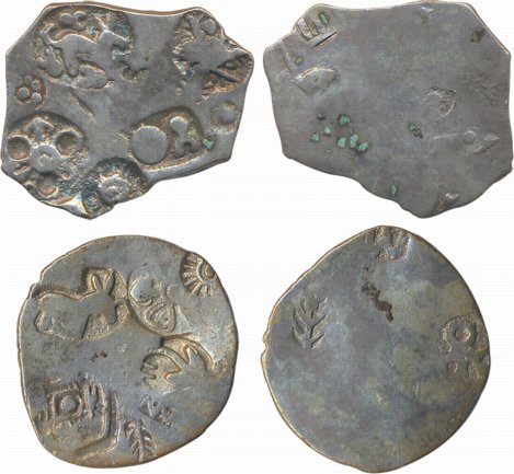 Punch Marked, Magadha Janapada, Silver Karshapana (2),3.37g,3.30g, Series I, five symbol t