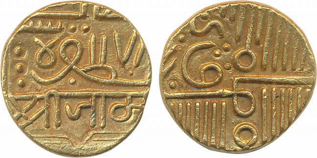 Jam Sri Vibhaji, Gold Kori, 6.45g, with the name of Gujrat Sultanate Muzaffar Shah (KM# 12