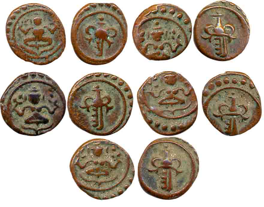 Rama Varma III, Copper 1 Cash (5), Obv: Goddess seated cross leg, Rev: Sankha-Conch (KM# 1