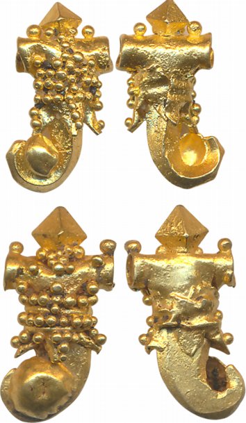 Gold Jewellery, Ear Rings (2), 0.95g,0.66gg, Ganesha figure. Very fine, rare. 2 pcs.