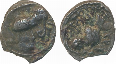 Medieval North Maharashtra -Khandesh, Sri Ranamitra, Copper 1.18g ‘Vishnukundin’-type coin
