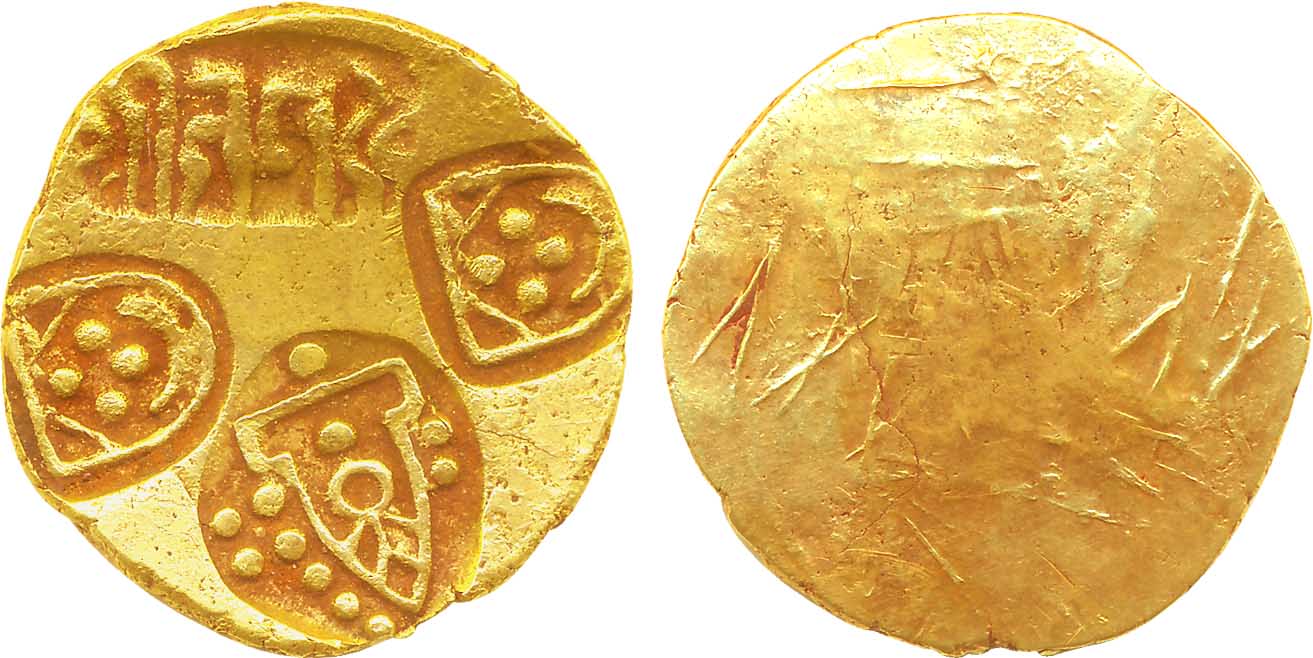 Paramaras of Vidarbha, Jagaddeva, Gold Pagoda, 3.54g, Uniface, Four punches bearing the De