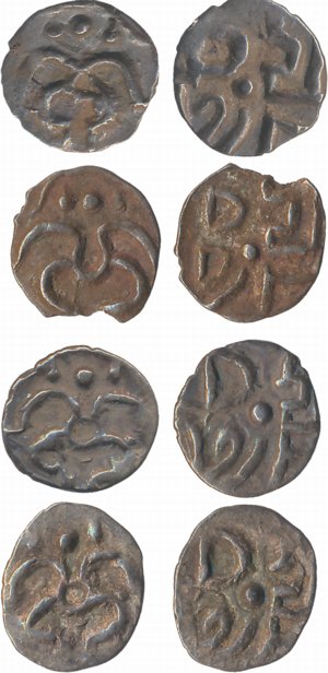 Kalchuris of Ratanpur, Ratnadeva II, Silver Masha (4), Obv: Crude Lakshmi figure facing, R