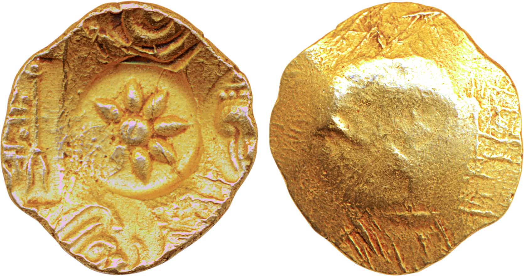 Yadavas of Devagiri, Ramchandra, Gold Gadyan, 3.82 g, Five punches – 2 x Kannada letter ‘S
