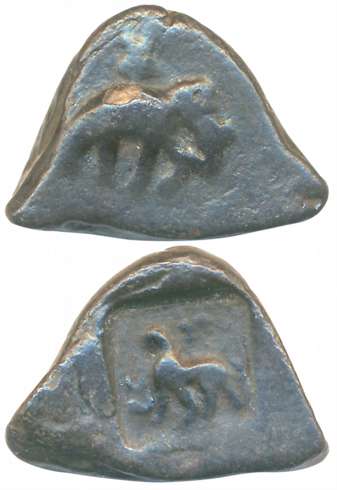 Post– Mauryan, Taxila Region, Un inscribed Punch Marked type, Copper, 10.66g, Obv: Elephan