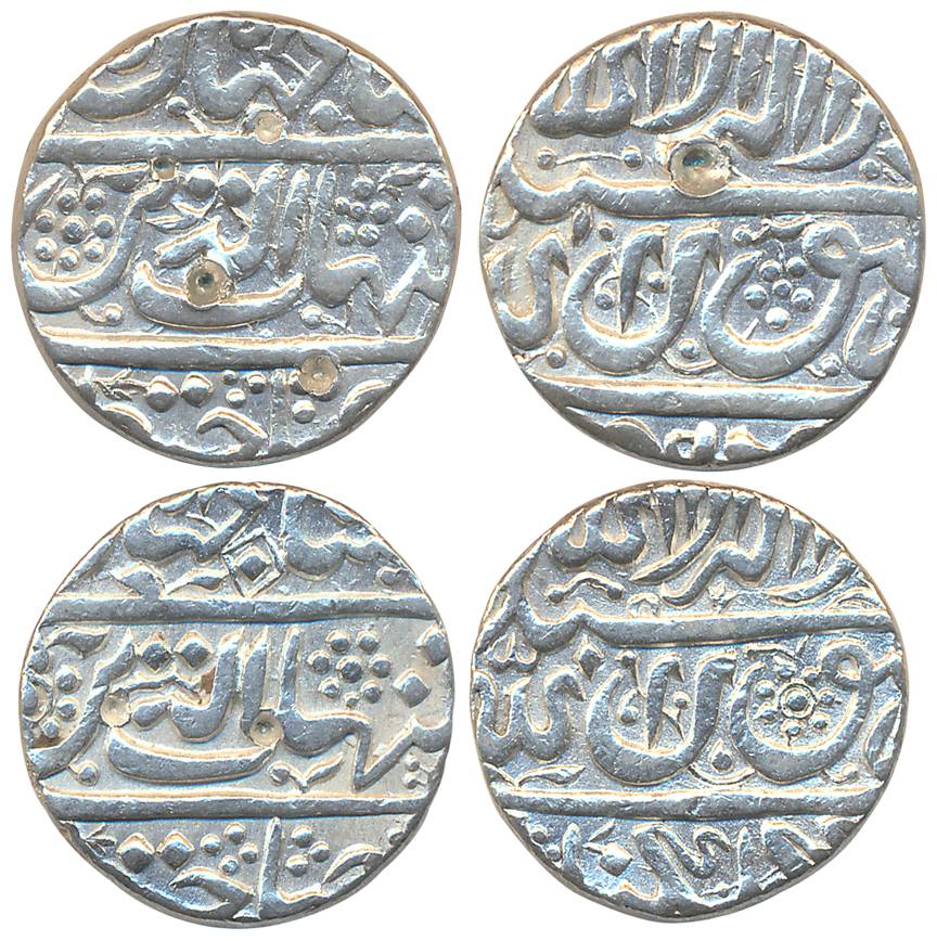 Shah Jahan, Silver Rupees (2), 11.48g, 11.51g, Golkonda Mint, crude calligraphy (KM# 223.1