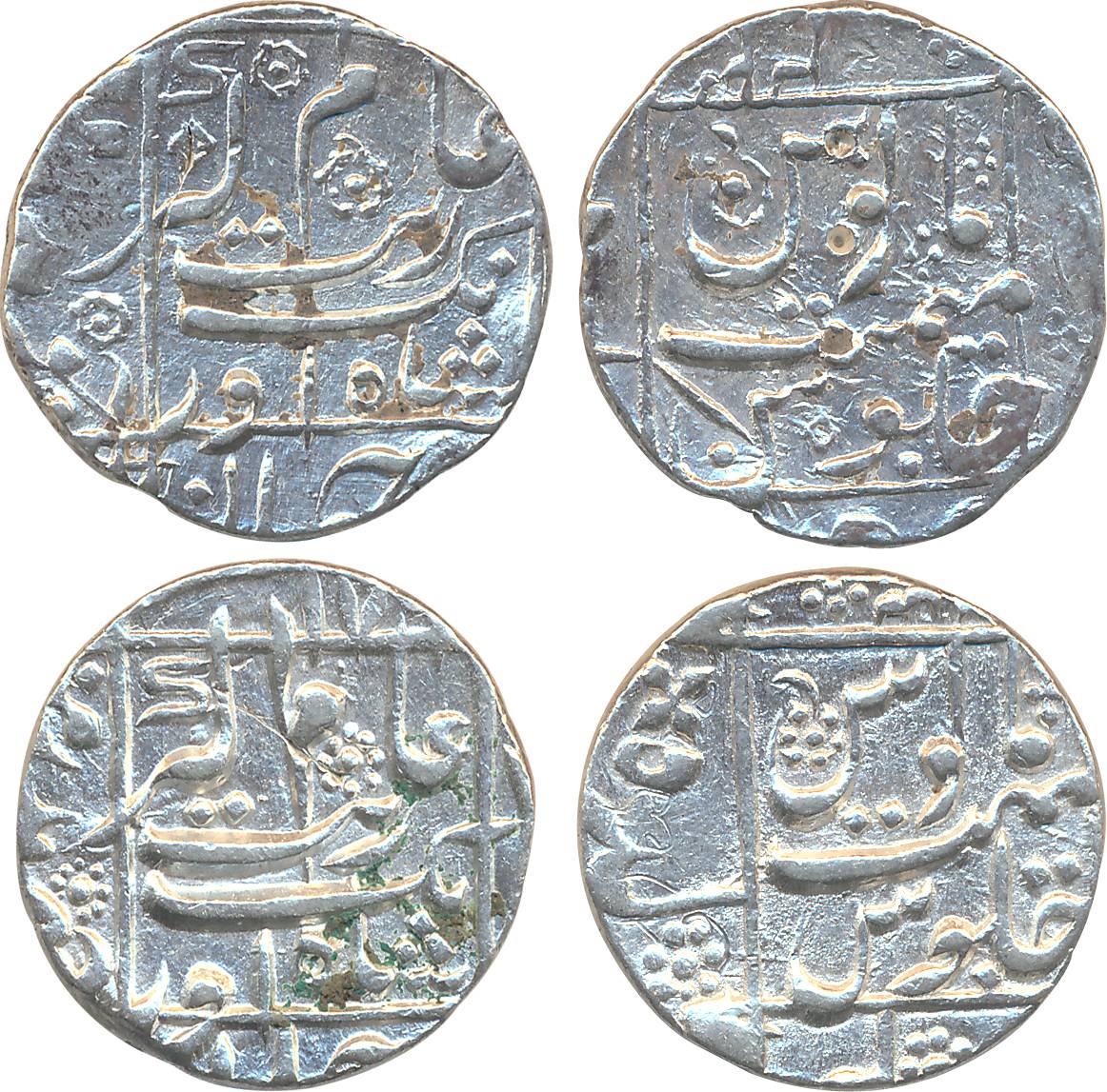Auranzeb, Silver Rupees (2), 11.57g, 11.55g, Junagadh Mint, legend within square on both s