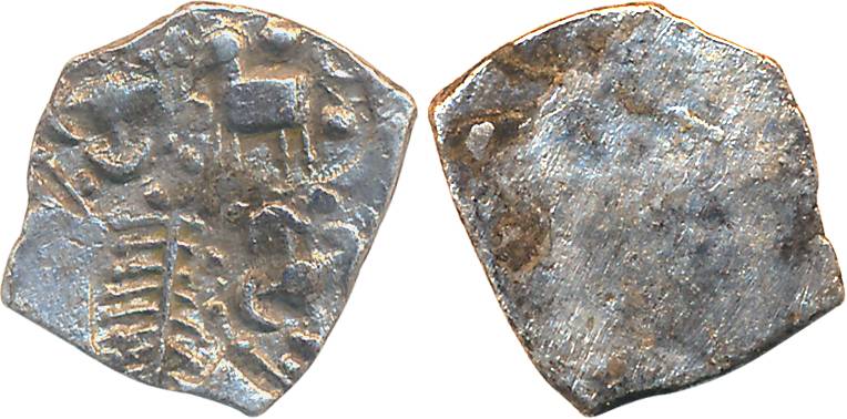 Punch-marked Coins, Ashmaka Janapada, Silver ½ Karshapana, 1.53g, Unifaced, four symbol se