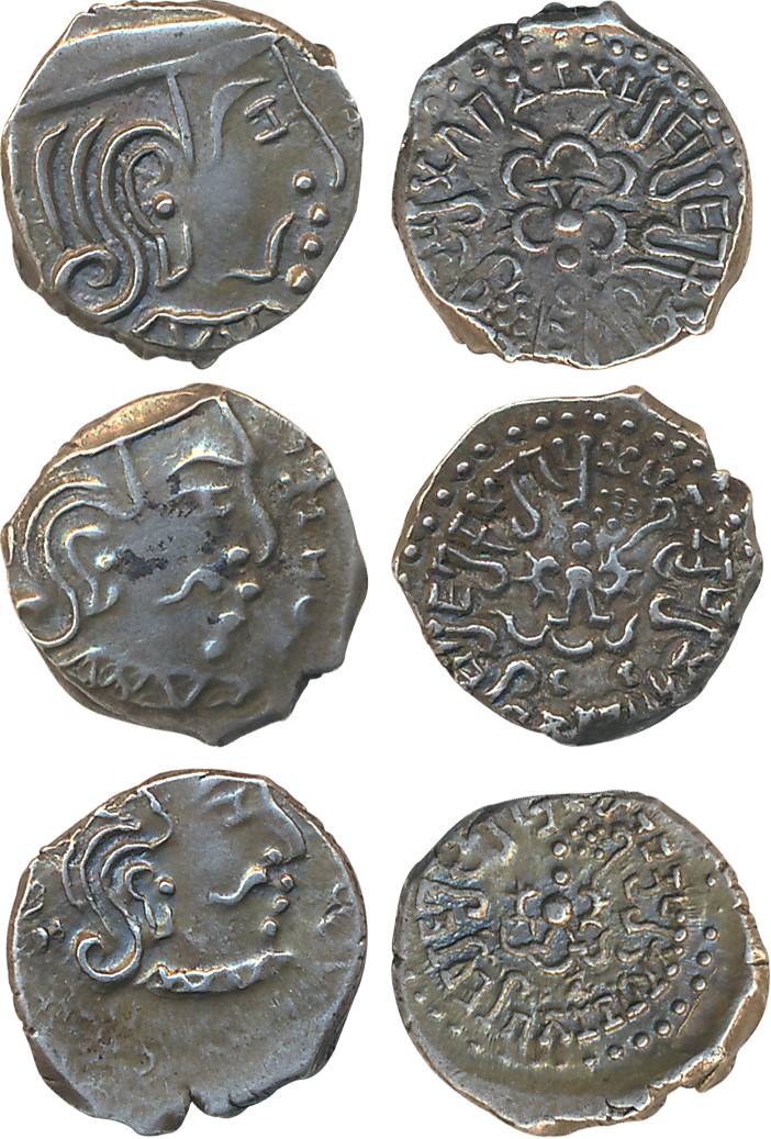 Guptas, Kumar Gupta, Silver Drachams, (3), Obv. Bust of the ruler to right, Rev: Stylized 