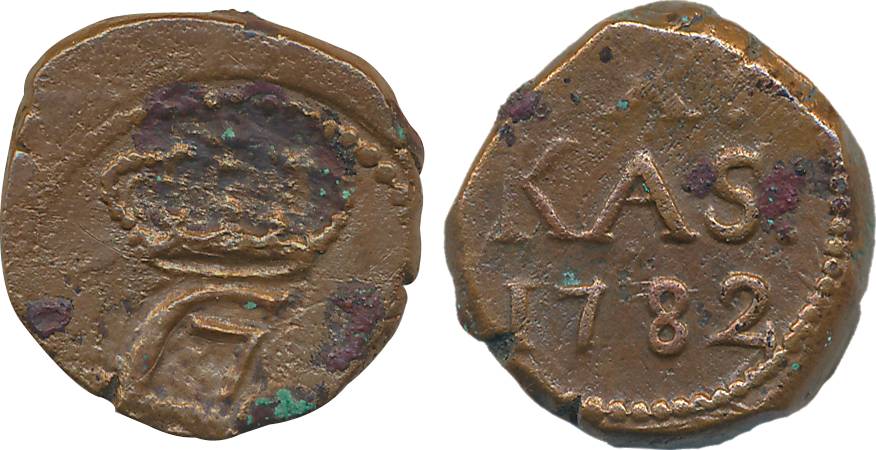 Christin VII, 1782, Copper 10 Cash, 6.01g, Obv: C7 Crowned, Rev: Value & date (KM# 165). V