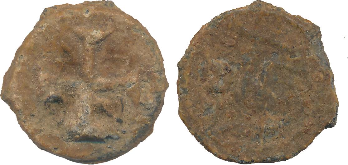 Diu, Lead 1/4 Tanga, 5.38g, Crowned large arms, Maltese cross with in circle (KM# 17).Very