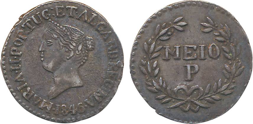Goa, Maria II, Silver ½ Pardao, 2.74g, 1846, Obv: Head to left, Rev: Value within sprays (