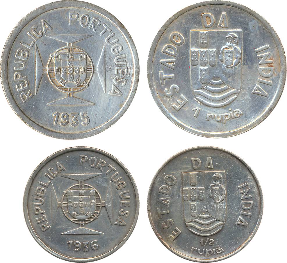 Silver (2), Rupee & ½ Rupee, 1935, 1936, Obv: Shield on lined circle at centre of Maltese 