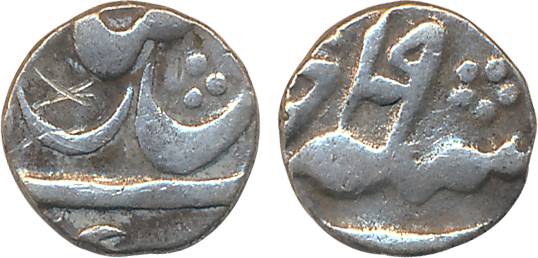 Murshidabad, Silver 1/8 Rupee, 1.43g, in the name of Shah Alam II, RY 19 (KM# 81.3). Very 